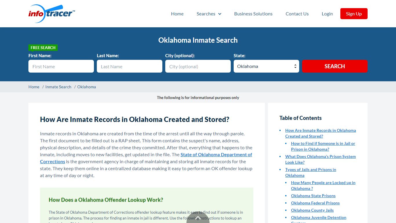 Oklahoma Inmate Search & Offender Search - Infotracer